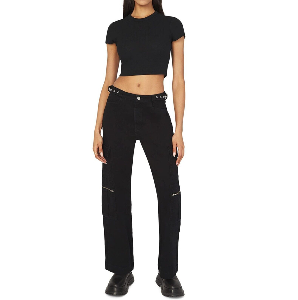 WeWoreWhat Utility Straight Jeans Twill Stretch Black Denim Pockets US 28 NWT
